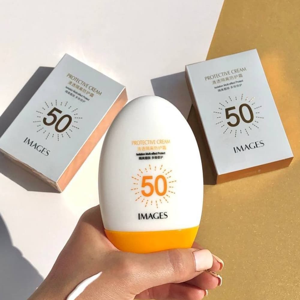 مراقبت پوست کرم ضد آفتاب بدون رنگ ایمجز SPF50 مدل PROTECTIVE محافظ UVA ،UVB، ضد آب، مناسب انواع پوست وزن 45 گرم — تصویر ۳