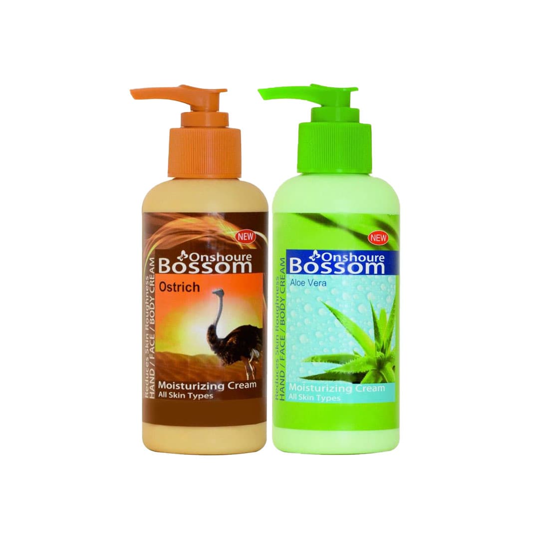 مراقبت پوست کرم آبرسان انشور بوسوم مدل الوئه ورا و روغن شترمرغ حجم 250 میلی لیتر مجموعه 2 عددی