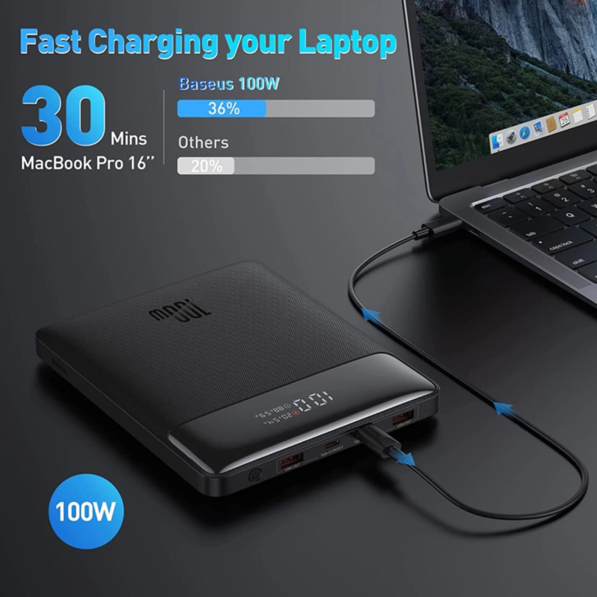 پاوربانک بیسوس مدل Blade HD Edition 100W ظرفیت 20000 میلی آمپر ساعت — تصویر ۷