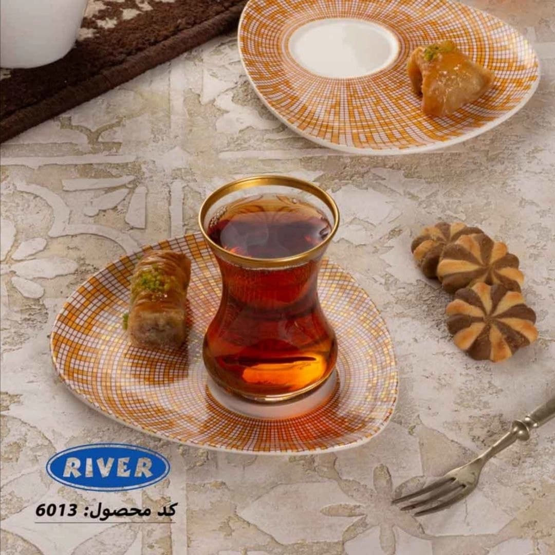 ست فنجان و نعلبکی ریور RIVER مدل اشکی خورشیدی نقره‌ای کد 6014