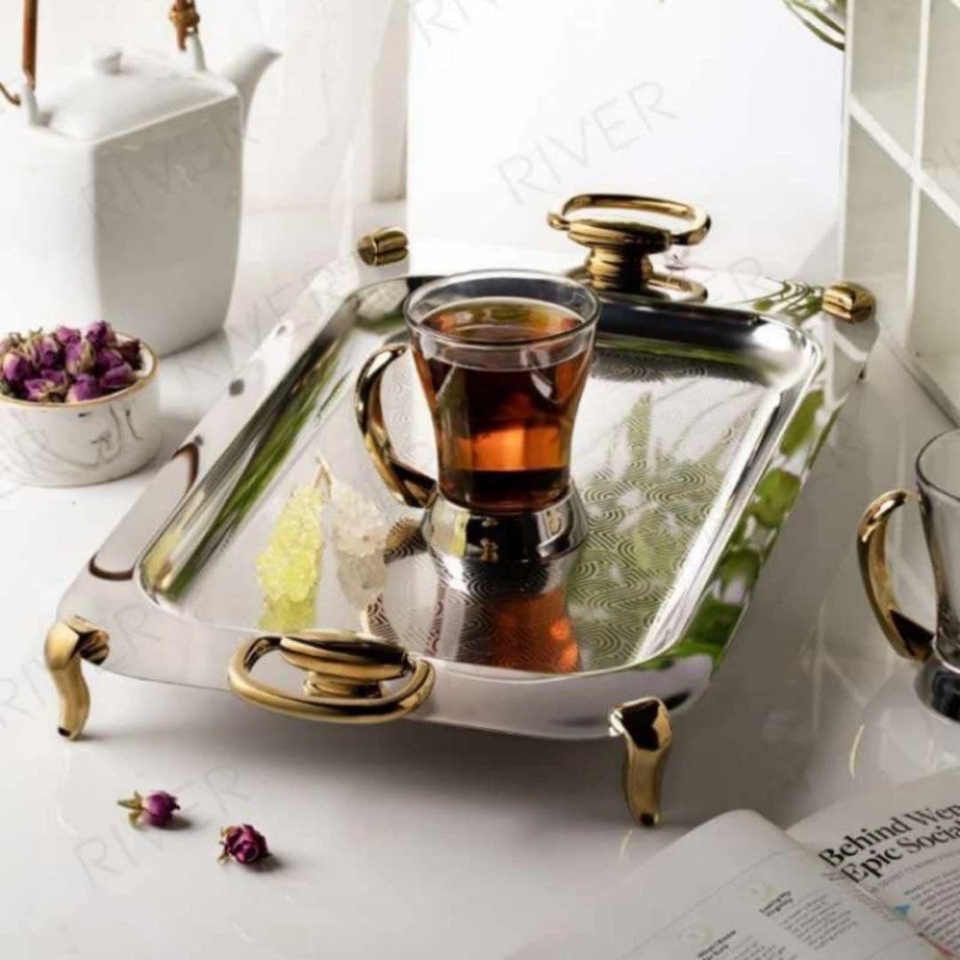 سینی پذیرایی ریور RIVER مدل روما طلایی کد RM 104TG