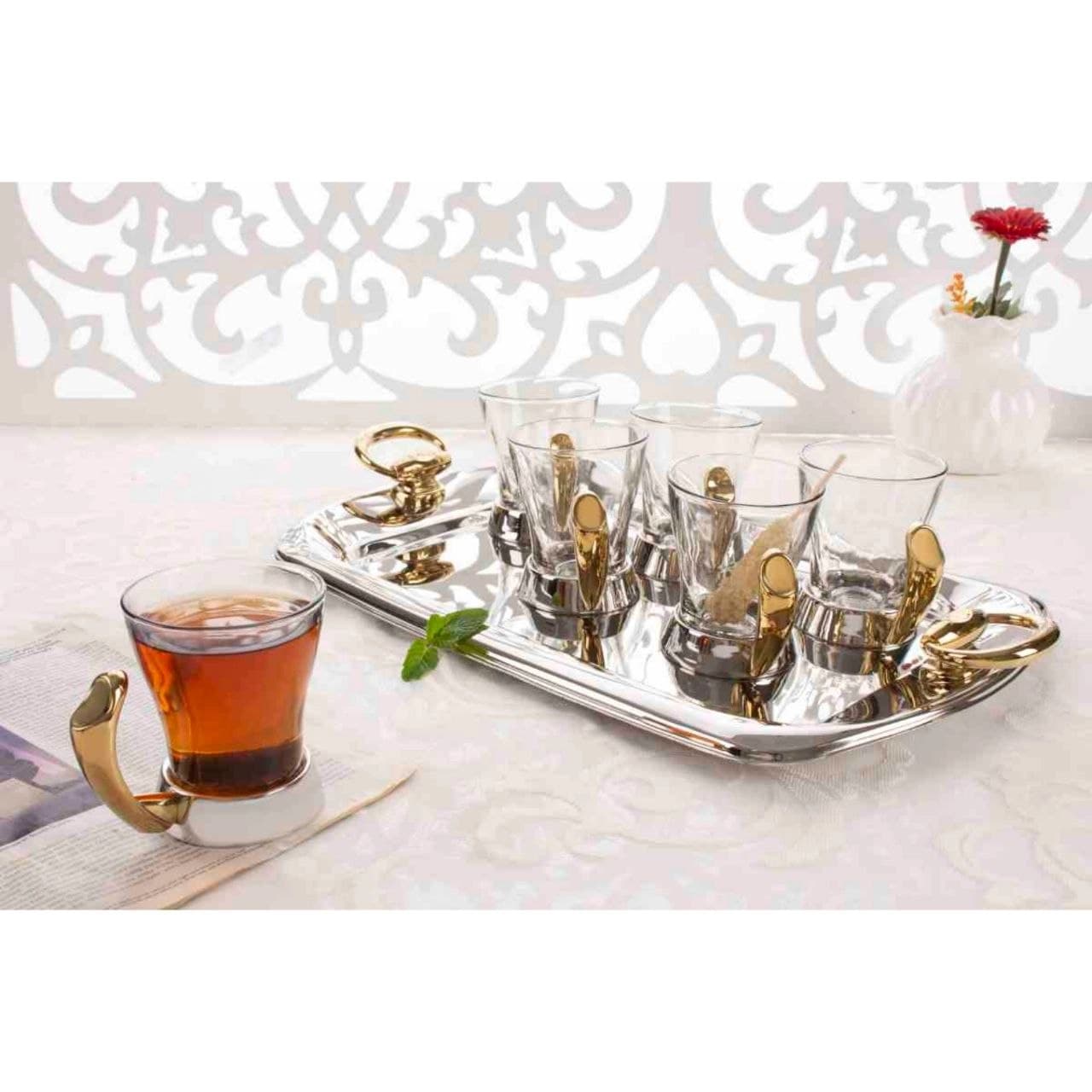 سینی پذیرایی ریور RIVER مدل پافیلی طلایی کد WD104T G