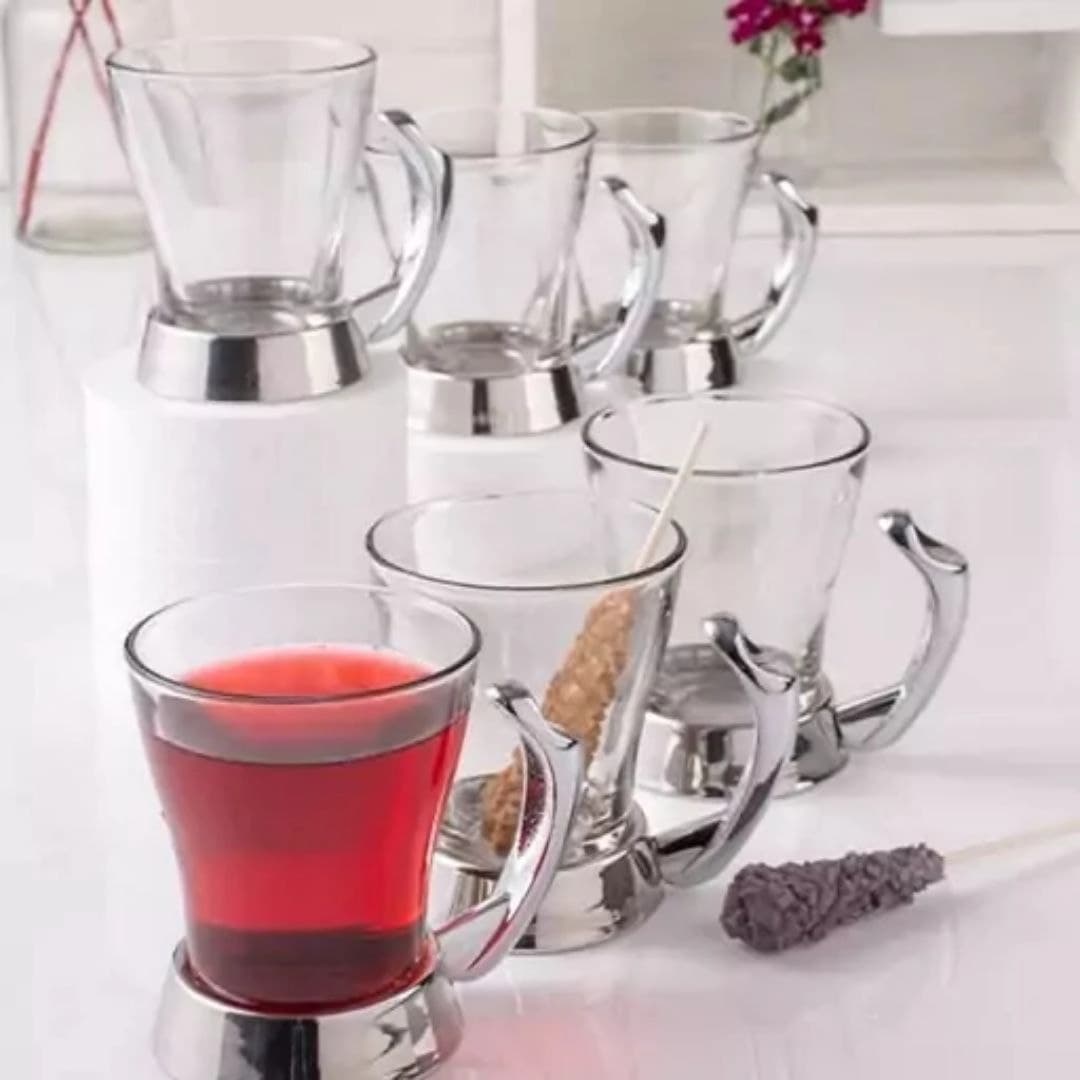 ست لیوان چای خوری ریور RIVER مدل پافیلی نقره ای کد WD 004