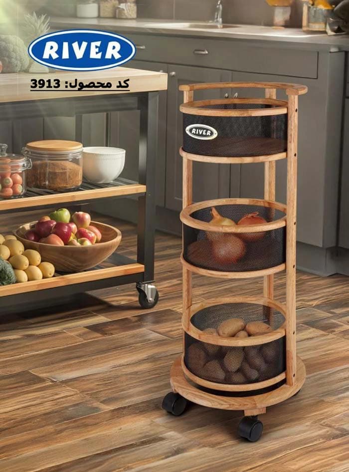 سبد سیب زمینی و پیاز 3 طبقه ریور RIVER مدل چوبی توری گرد کد 3913