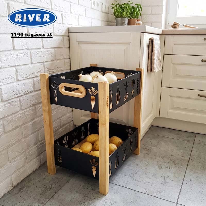 سبد سیب زمینی و پیاز 2 طبقه ریور RIVER مدل چوب لیزر کد 1190