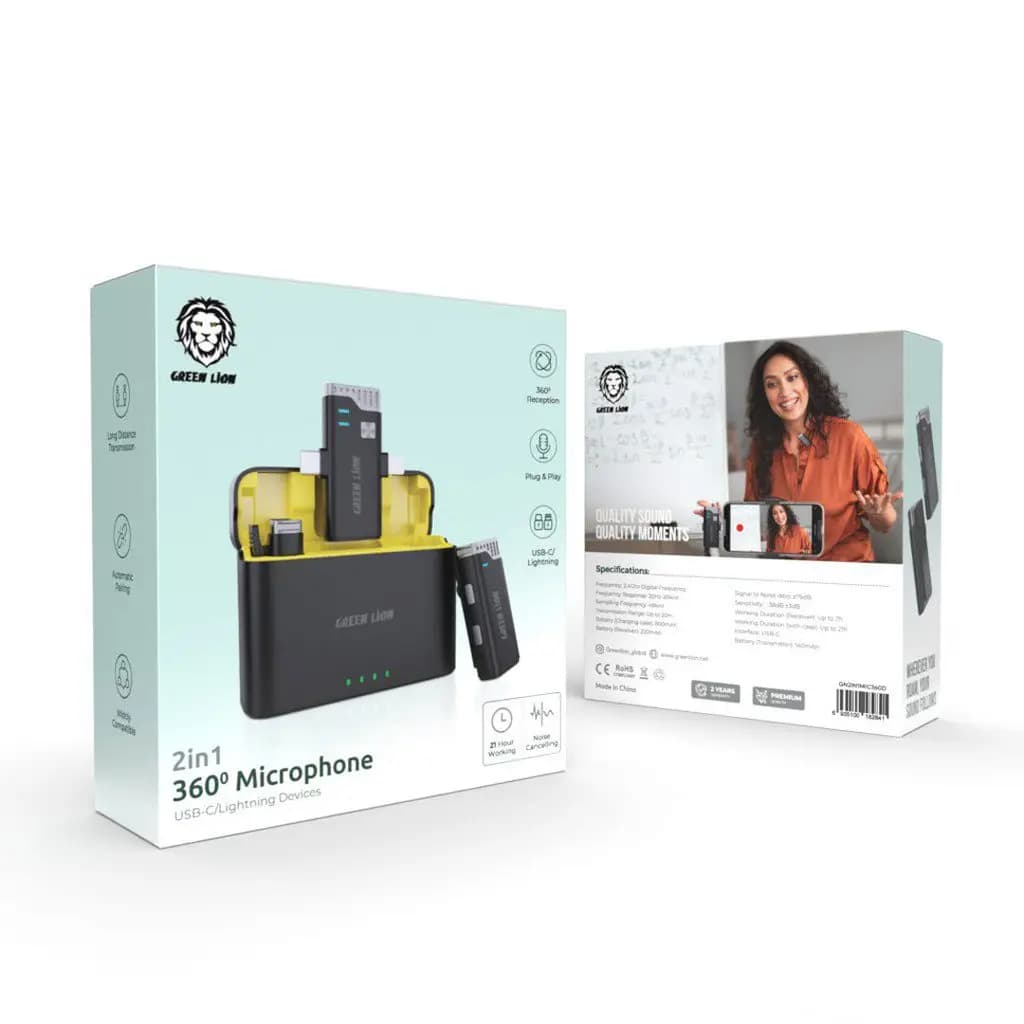 میکروفون یقه ای همراه نویز کنسلینگ گرین لاین green lion 2 In 1 360° — تصویر ۳