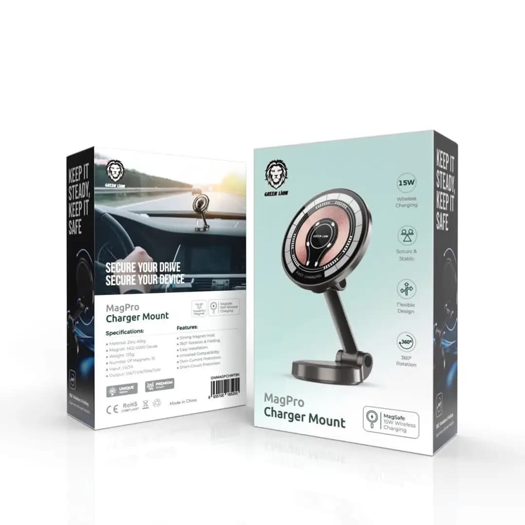 هولدر و نگهدارنده شارژ وایرلس مناسب خودرو گرین لاین Green Lion MagPro — تصویر ۳