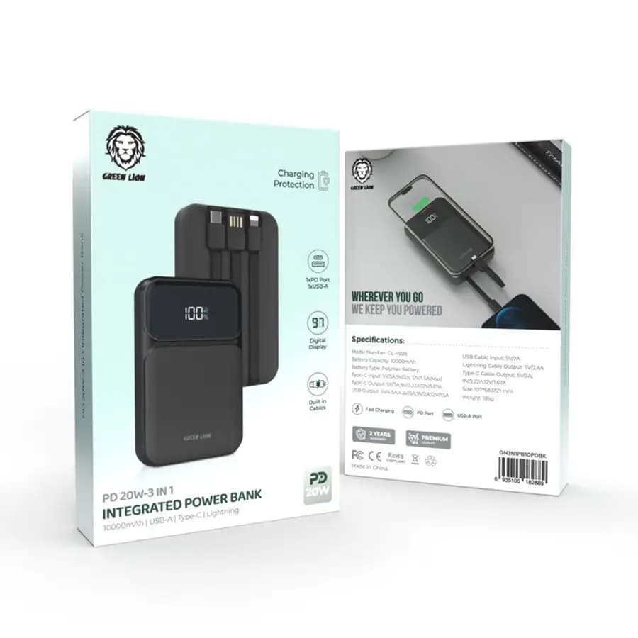 پاوربانک 20 وات گرین لاین Green Lion 3 In 1 Integrated 10000mAh — تصویر ۴