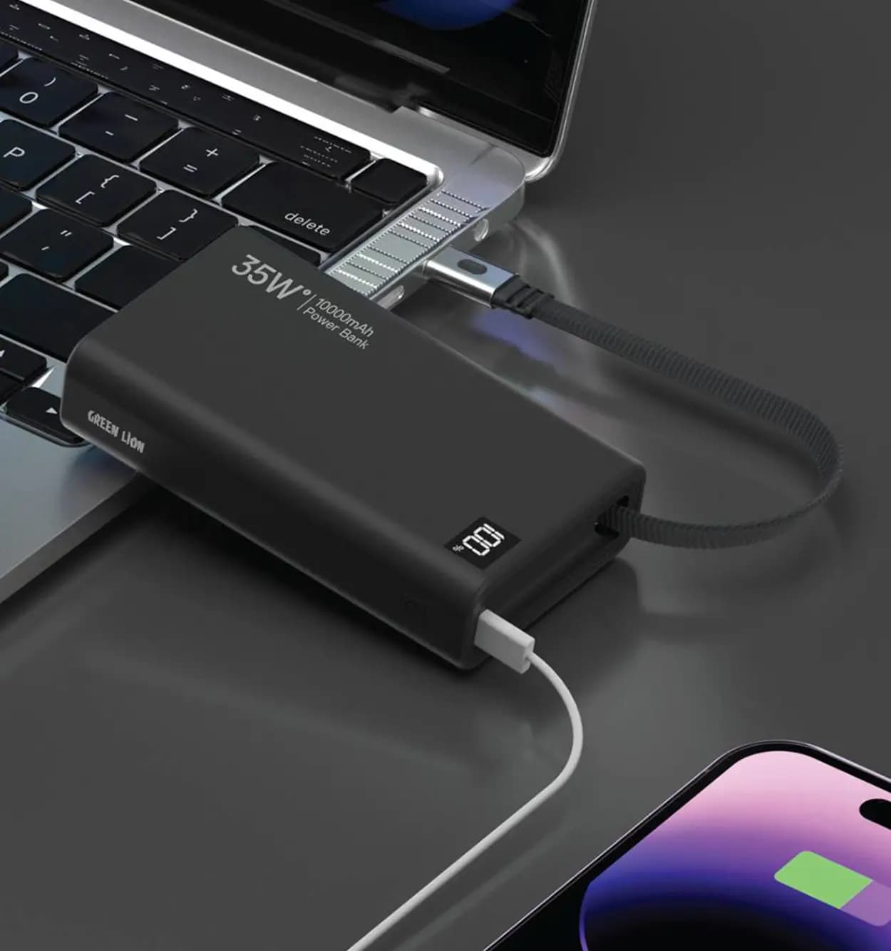 پاوربانک گرین لاین مدل Green Lion Retractable 35W 10000mAh — تصویر ۲