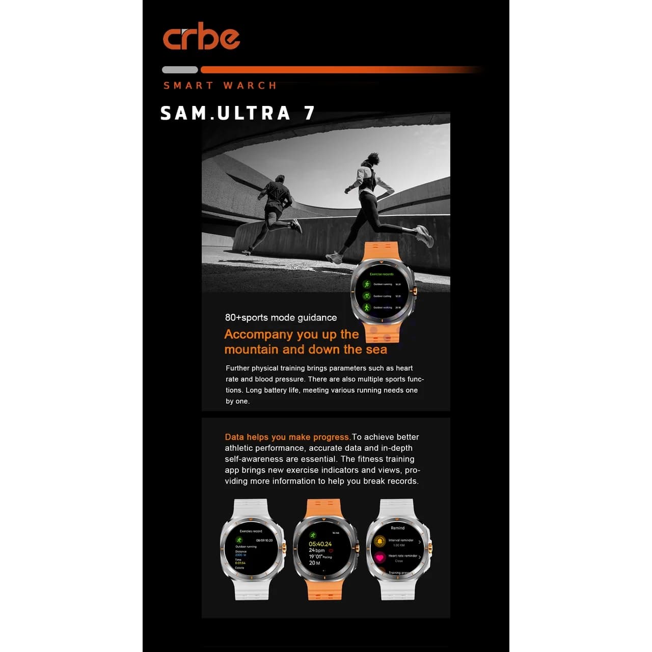 ساعت هوشمند Crbe مدل Sam Ultra 7 – مشکی (گارانتی یکساله PMC) — تصویر ۶