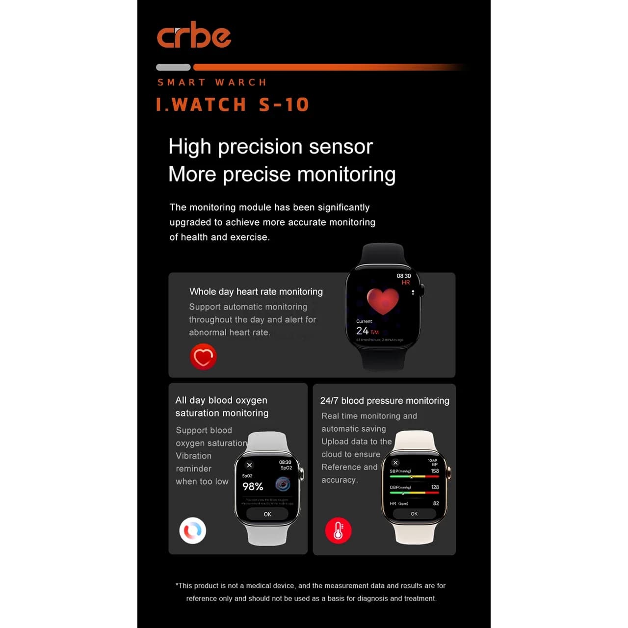 ساعت هوشمند Crbe مدل I-Watch S-10 – مشکی (گارانتی یکساله PMC) — تصویر ۴