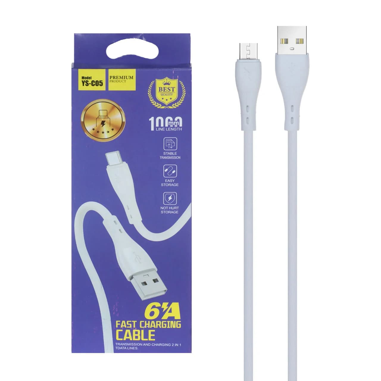 کابل شارژ فست اندروید مدل YS-C05 – سفید – DST (گارانتی شش ماهه)