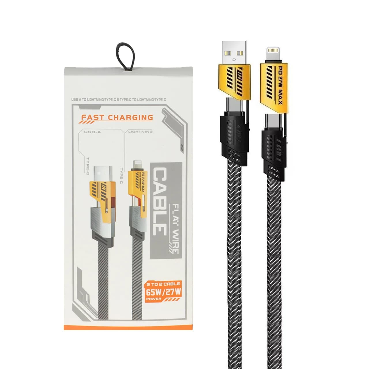 کابل شارژ PD و فست چهارکاره 65W – مشکی – DST (گارانتی شش ماهه)