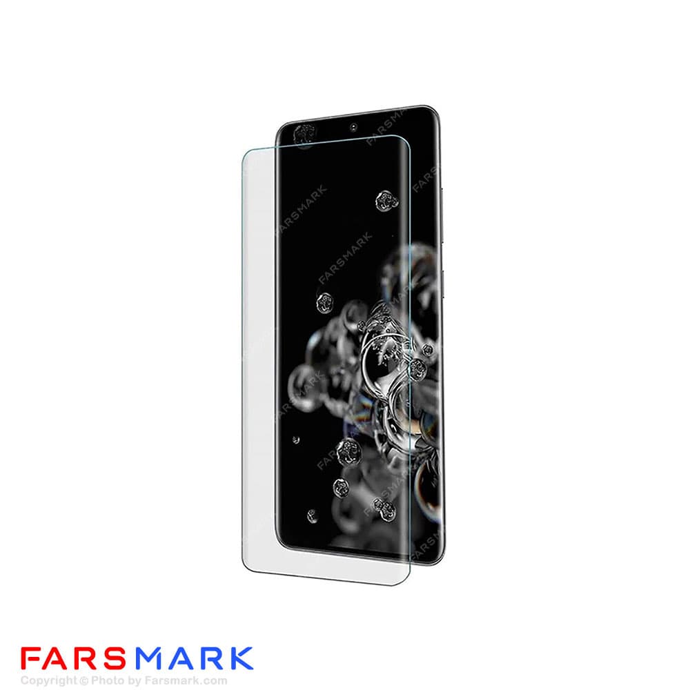 گلس تمام صفحه یووی شفاف Samsung Galaxy S20 Ultra با چسپ UV — تصویر ۲