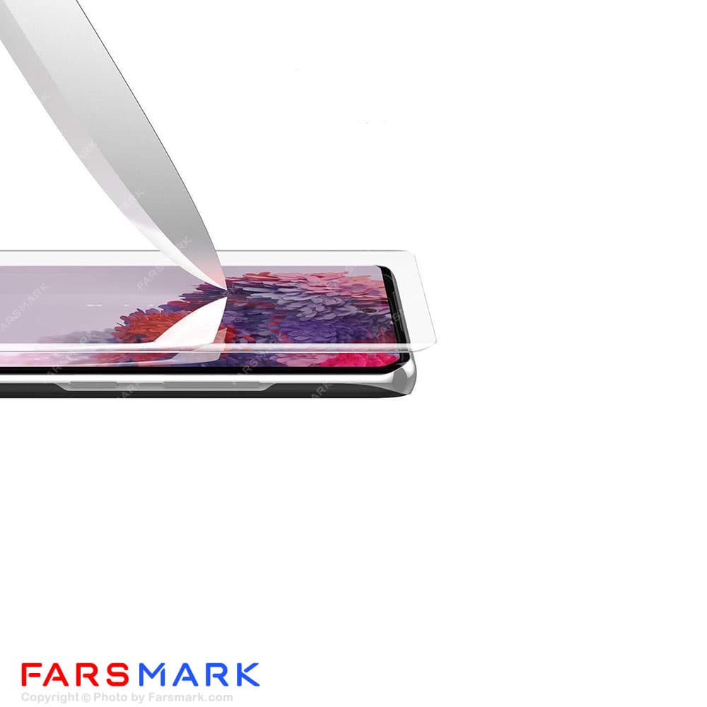 گلس تمام صفحه یووی شفاف Samsung Galaxy S20 Plus با چسپ UV — تصویر ۲