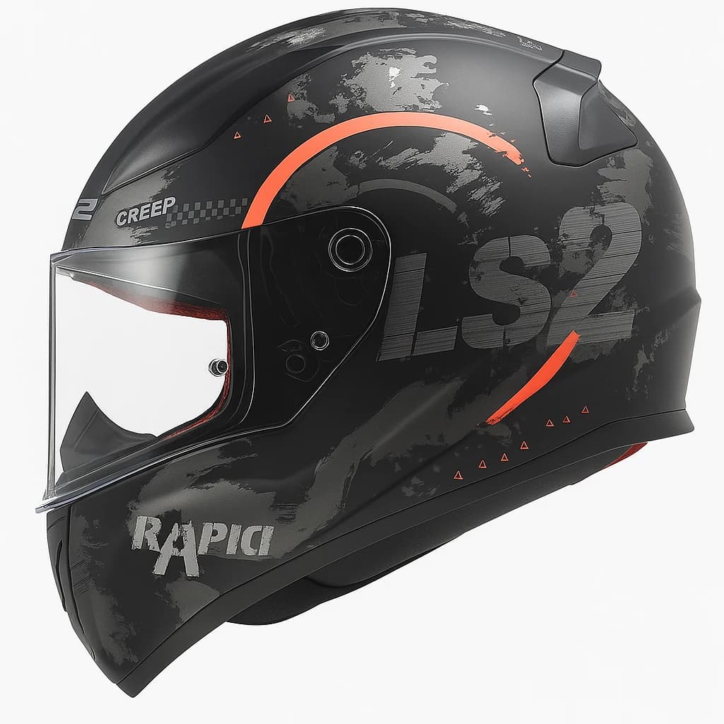 کلاه کاسکت فک ثابت ال اس 2 مدل RAPiD CREEP BLACK ORANGE GRAY — تصویر ۲