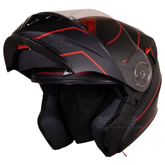 کلاه کاسکت فک متحرک رد لاین مدل MATT BLACK RED VOLATILIZE 939-4 — تصویر ۳