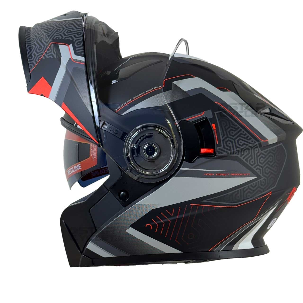 کلاه کاسکت فک متحرک ردلاین مدل MATT-BLACK-Red-Grey-Lose 939-19 — تصویر ۲