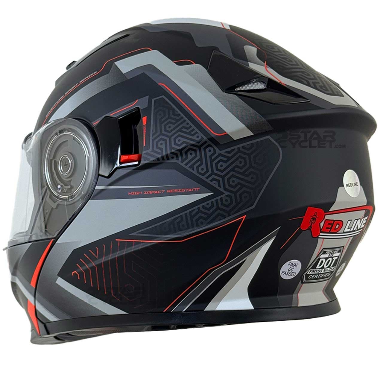 کلاه کاسکت فک متحرک ردلاین مدل MATT-BLACK-Red-Grey-Lose 939-19 — تصویر ۴