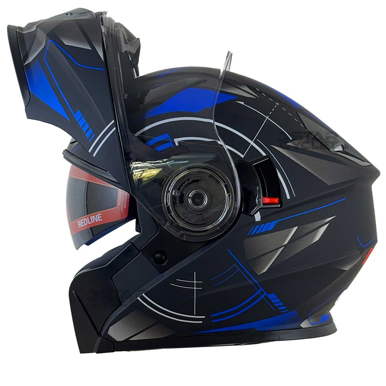 کلاه کاسکت فک متحرک ردلاین مدل MATT-BLACK-Blue-Time 939-18 — تصویر ۲