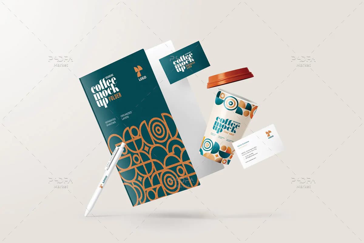 موکاپ برندینگ قهوه – لیوان، پاکت، سربرگ، کارت ویزیت و … — تصویر ۷