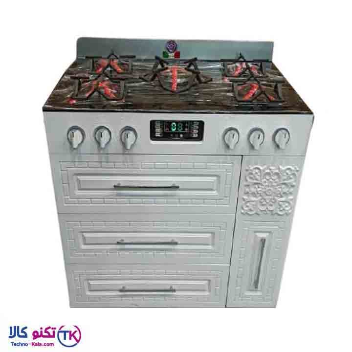 اجاق گاز طرح فر کشودار تمام MDF صفحه شیشه کد 530 سفید تکنو پروسا