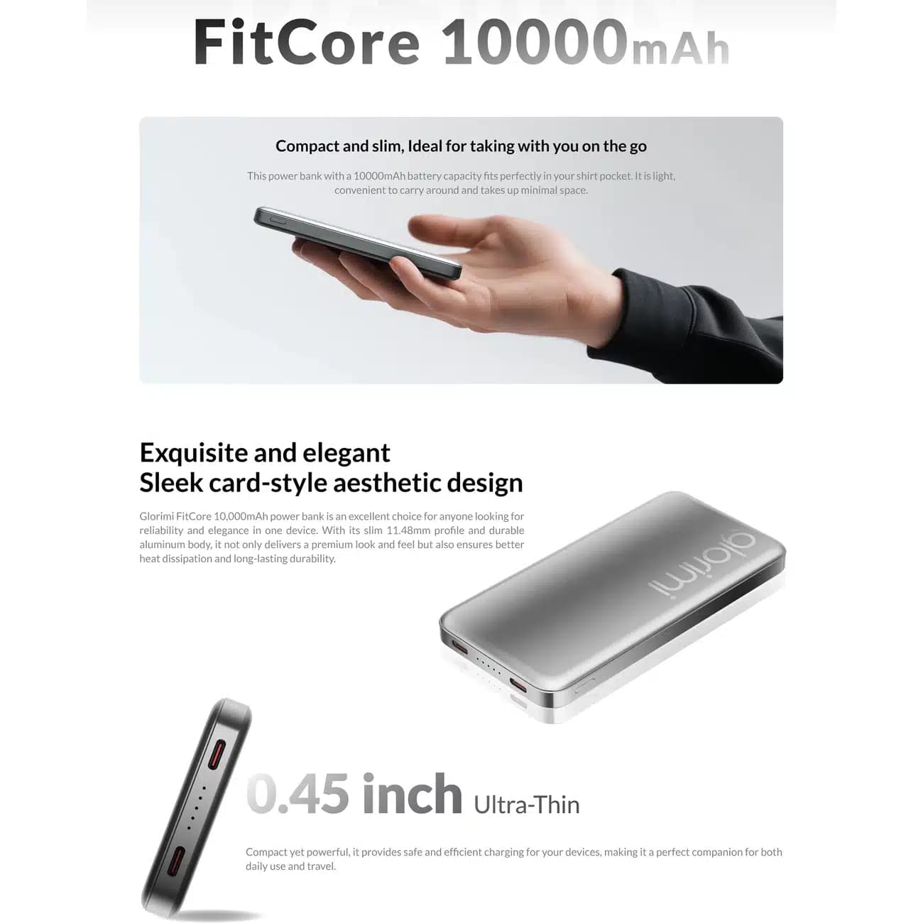 پاور بانک 10000 گلوریمی Glorimi مدل FitCore توان 20 وات — تصویر ۸