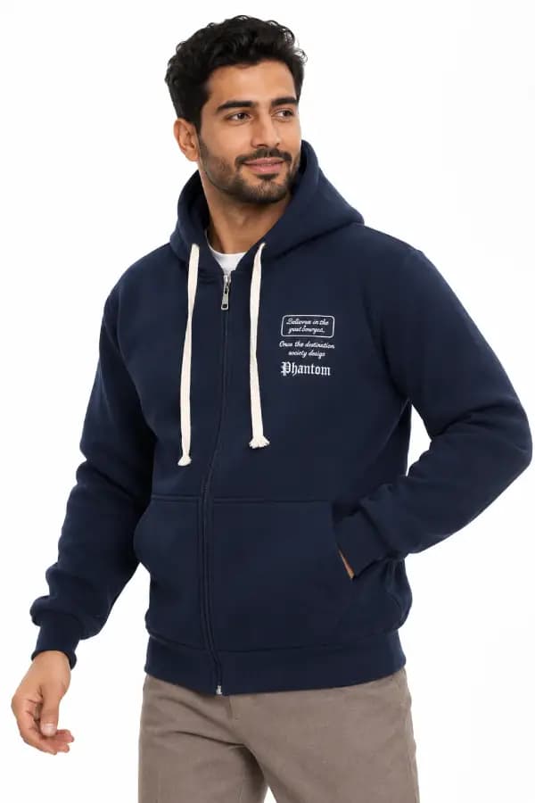 سویشرت مردانه کلاه دار زیپ دار PHANTOM JEANS
