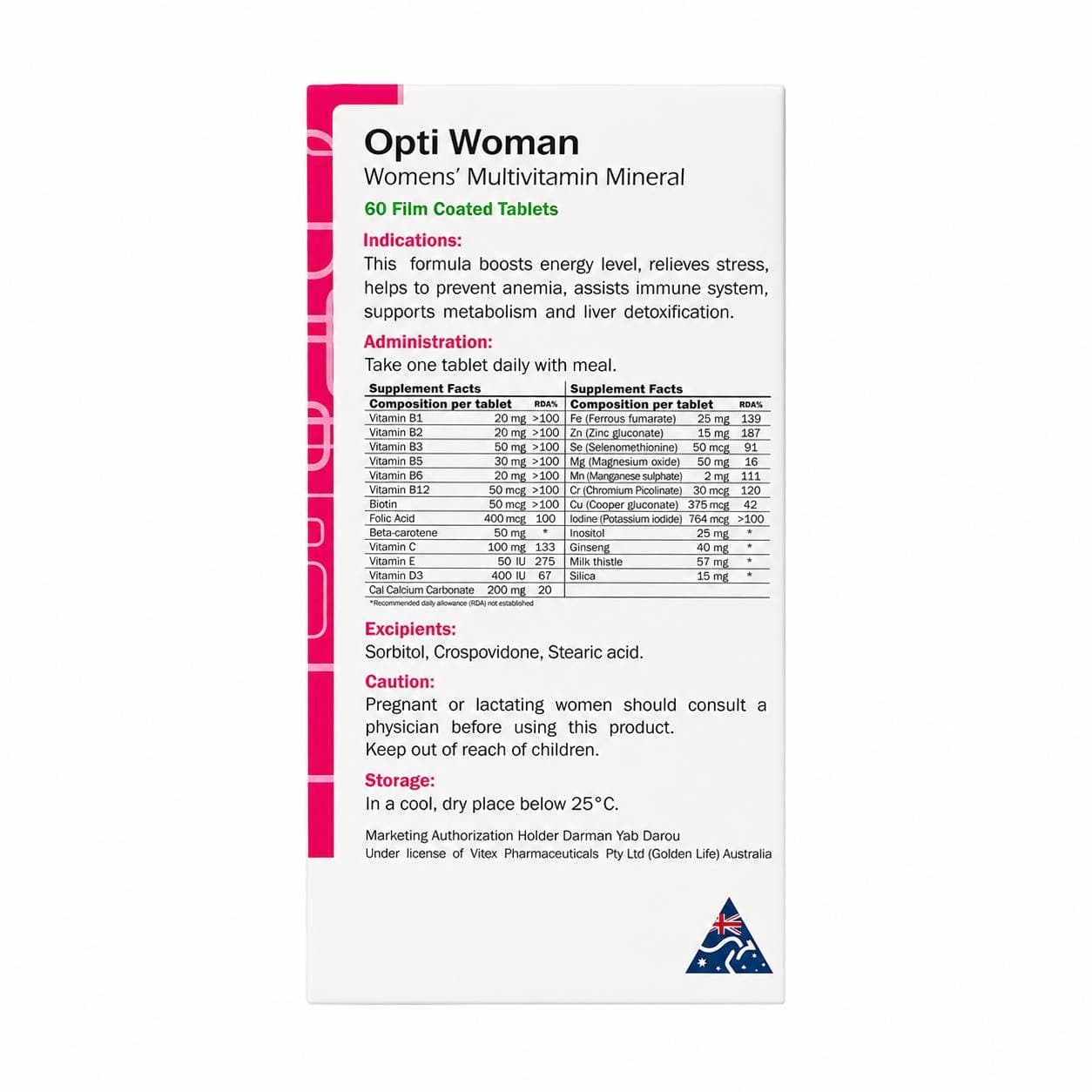 قرص اپتی وومن گلدن لایف 60 عددی Golden Life Opti Woman 60 Tablets — تصویر ۲