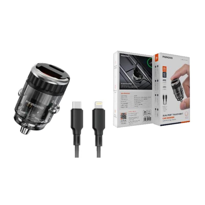 شارژر فندکی فست شارژ خودرو پرودو مدل Dual Port Transparent Car Charger With Pull Ring Handle کد 4455