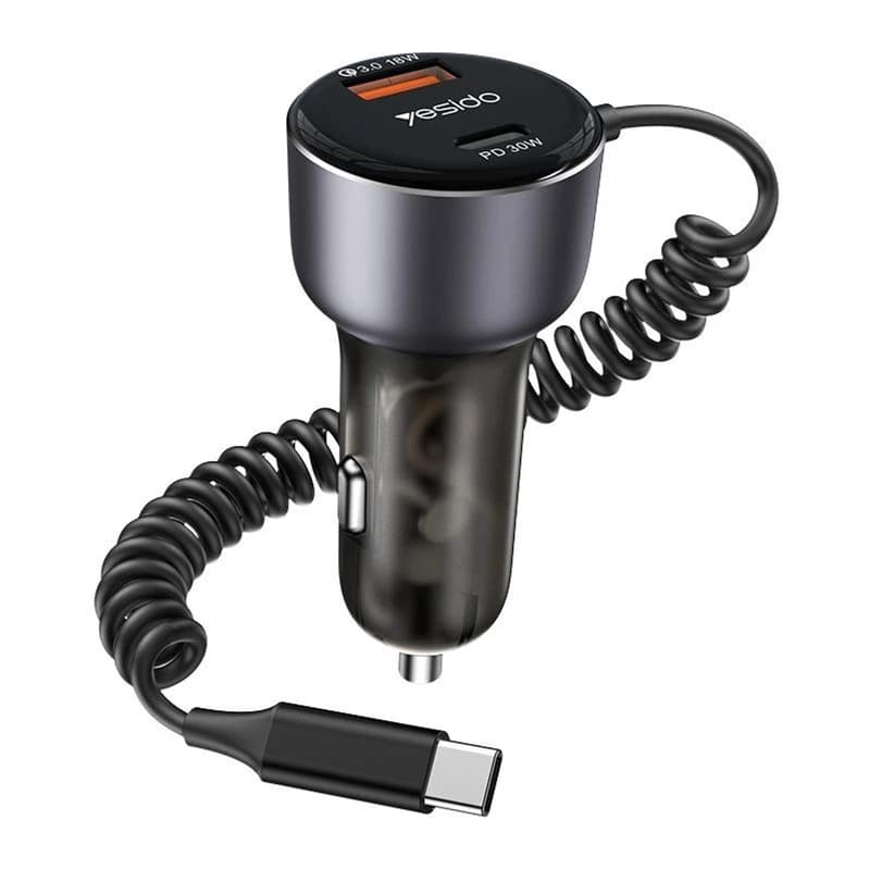 شارژر فندکی 60 وات به همراه کابل تبدیل USB-C یسیدو مدل Yesido Y56