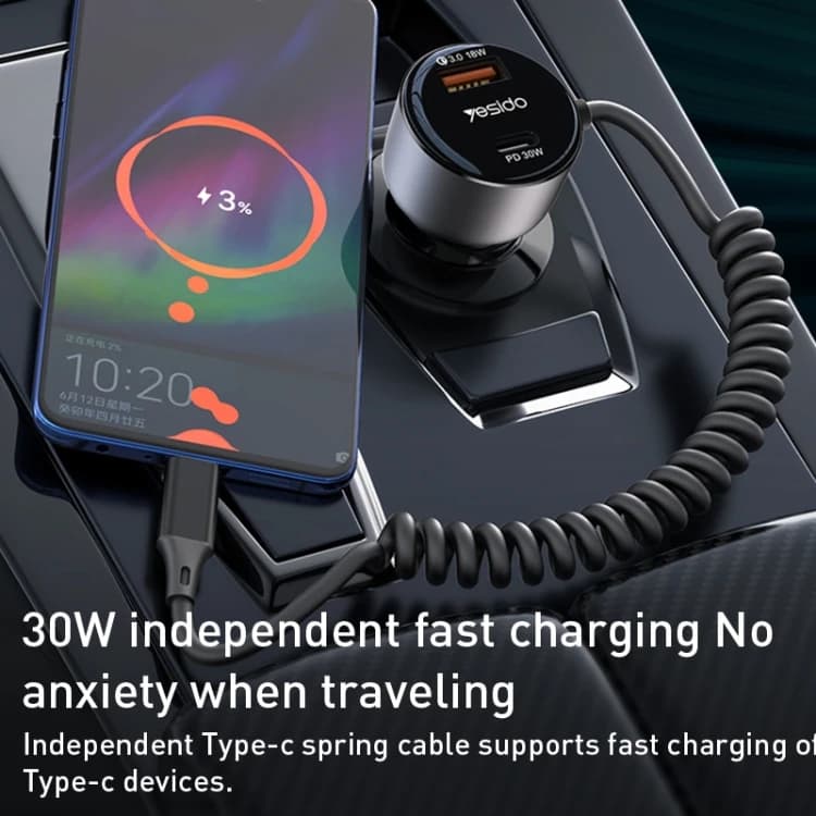 شارژر فندکی 60 وات به همراه کابل تبدیل USB-C یسیدو مدل Yesido Y56 — تصویر ۸