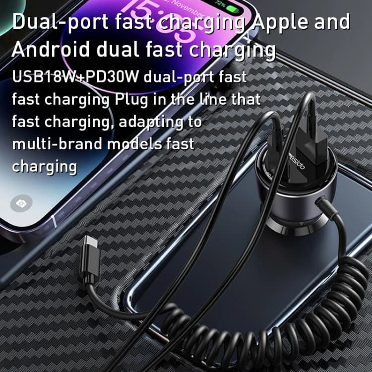 شارژر فندکی 60 وات به همراه کابل تبدیل USB-C یسیدو مدل Yesido Y56 — تصویر ۷