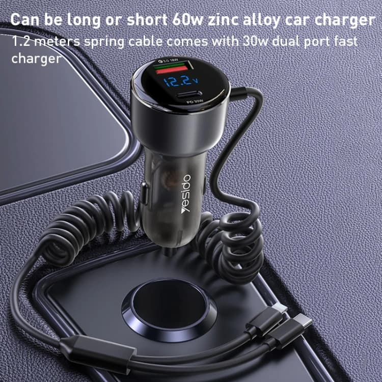 شارژر فندکی 60 وات یسیدو مدل به همراه کابل تبدیل Yesido Y58 USB-C — تصویر ۵
