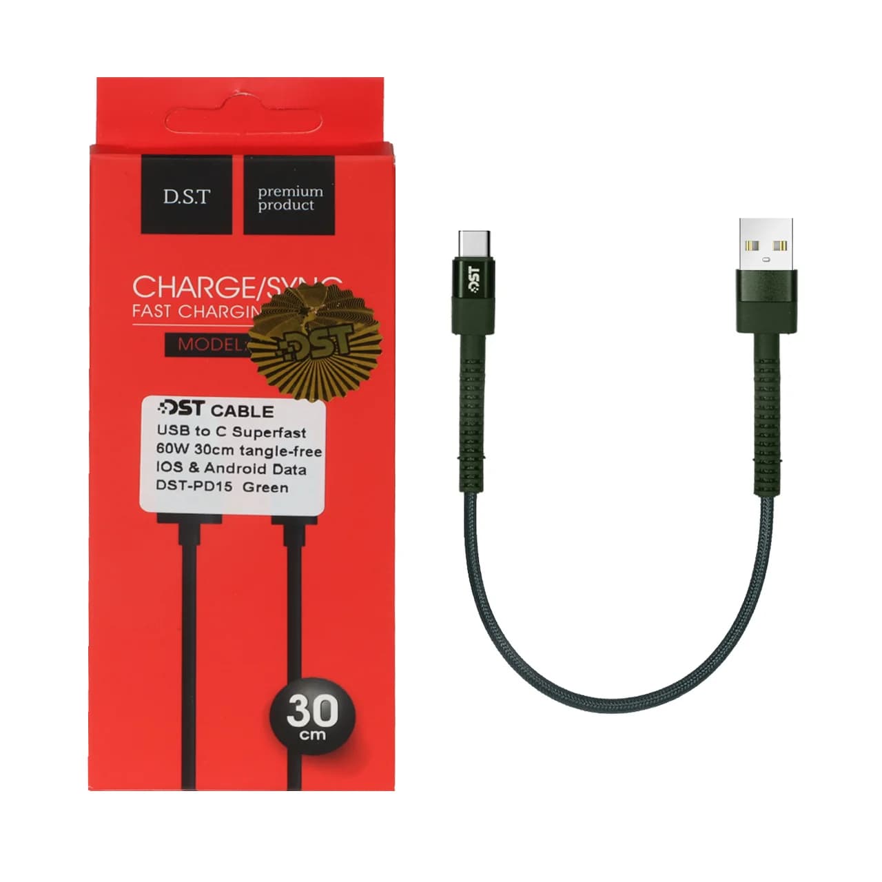 کابل شارژ PD و فست 30 سانتی پاوربانک Type-C مدل X-15 60W – سبز – DST (گارانتی شش ماهه)
