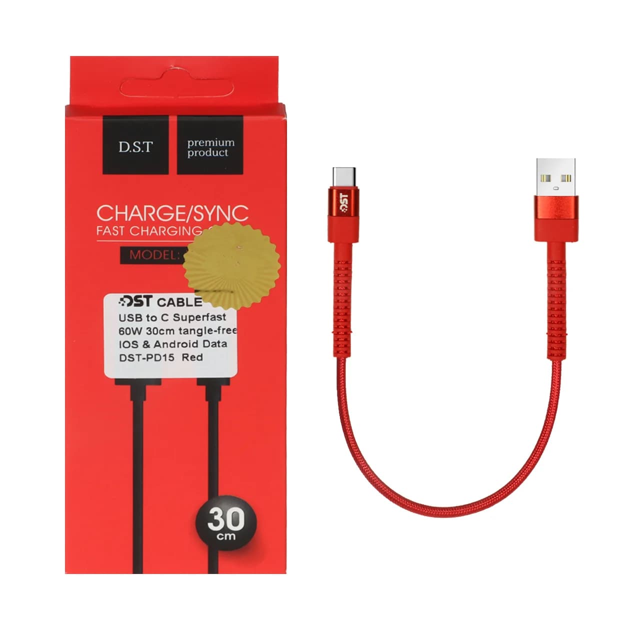 کابل شارژ PD و فست 30 سانتی پاوربانک Type-C مدل X-15 60W – قرمز – DST (گارانتی شش ماهه)