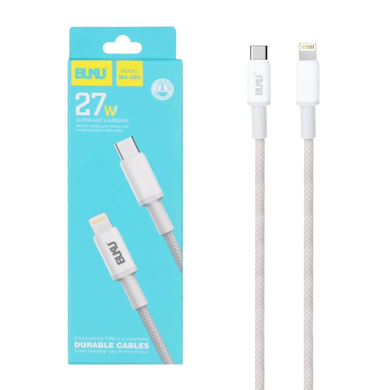 کابل شارژ فست BUKU Type-C To Lightning مدل MA-095 27W – طوسی – MMS