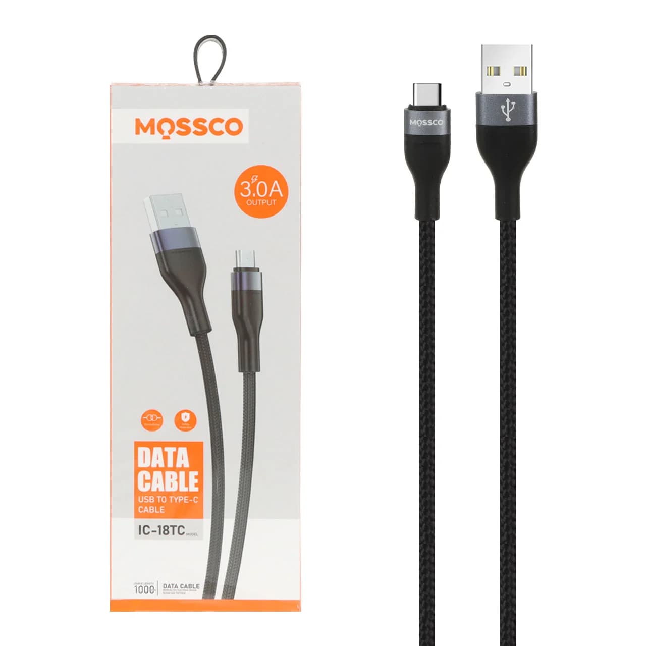 کابل شارژ فست Mossco Type-C مدل IC-18TC – مشکی