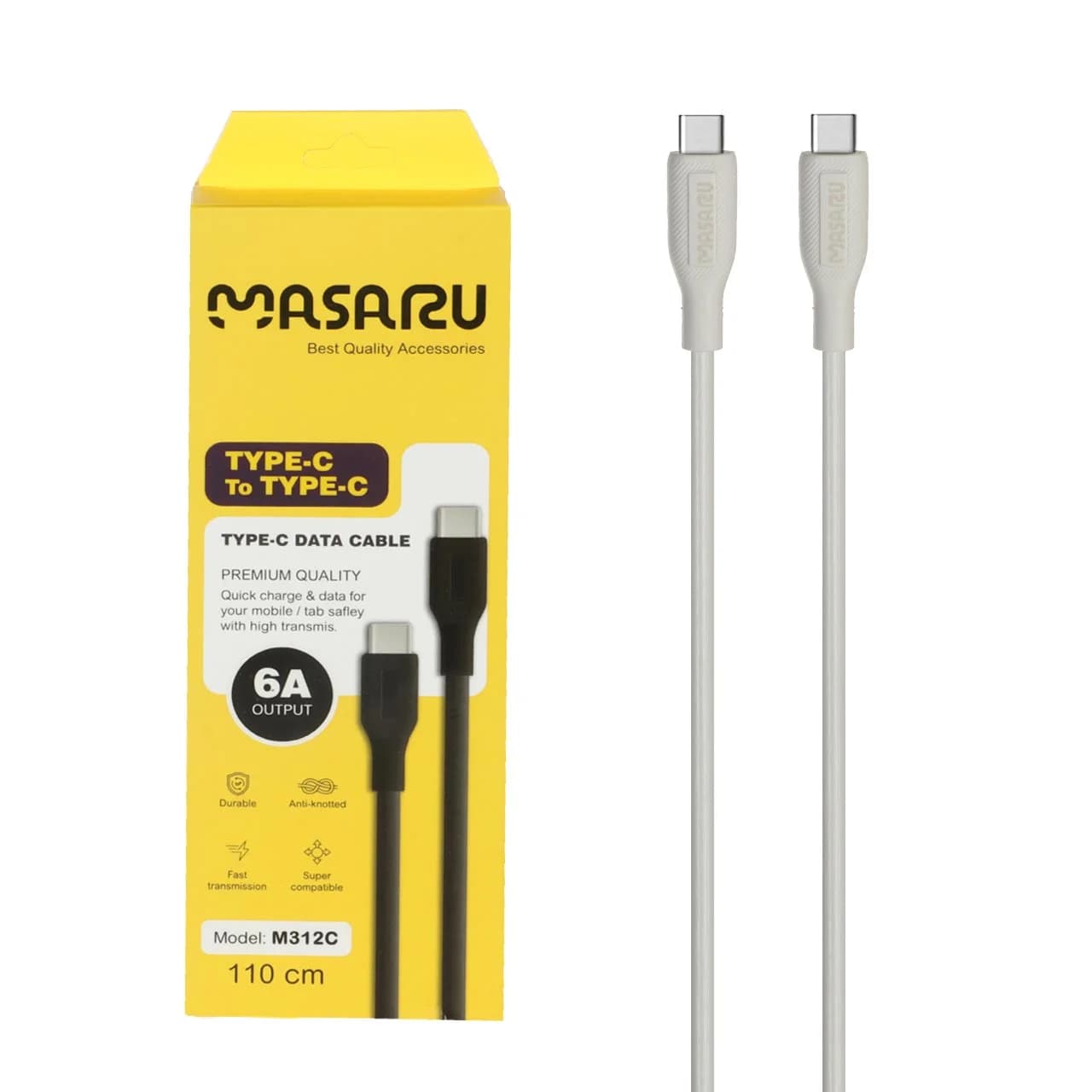 کابل شارژ 1.1 متری فست Masaru Type-C To Type-C مدل M312C – سفید – SMO