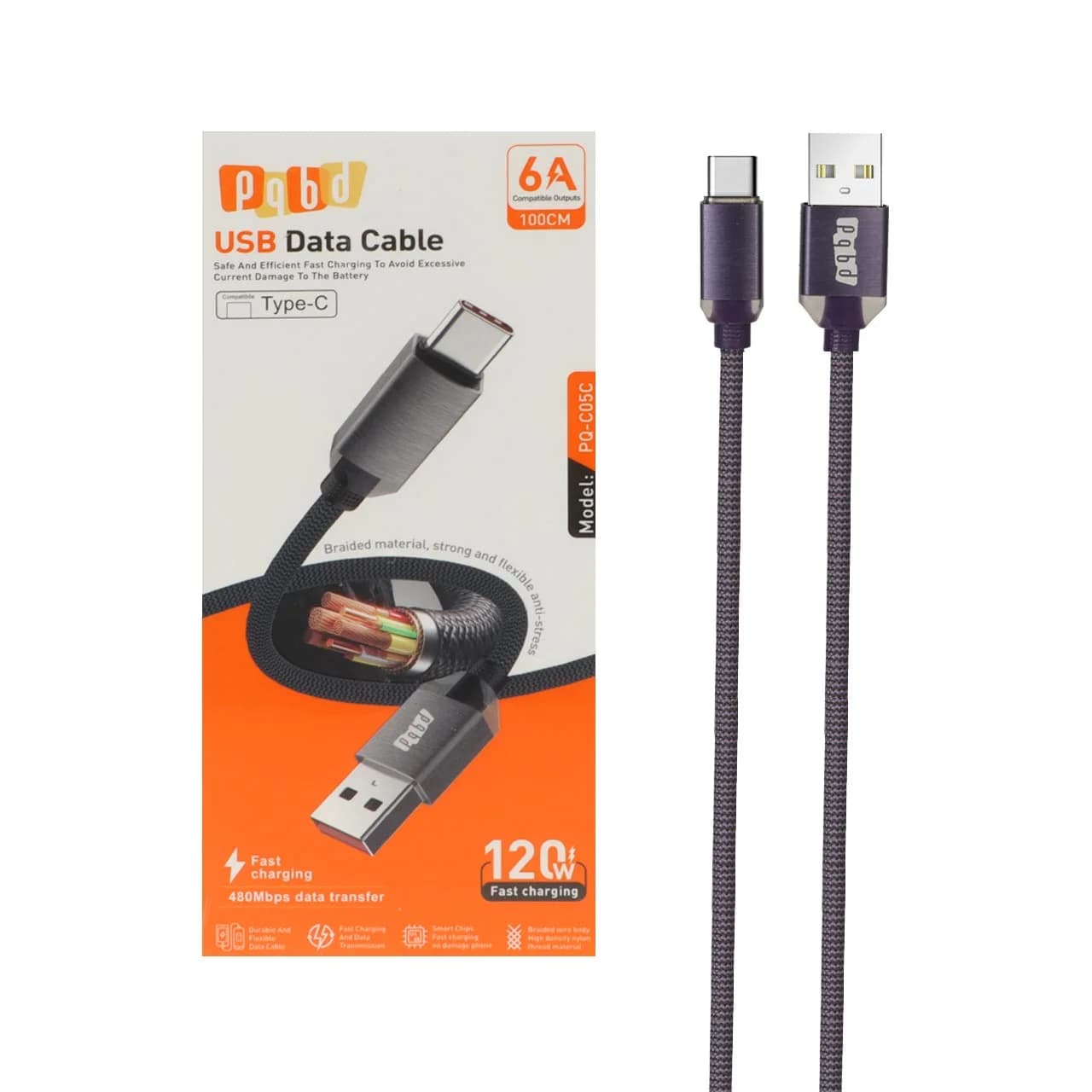 کابل شارژ فست pqbd Type-C مدل PQ-C05C 120W – بنفش