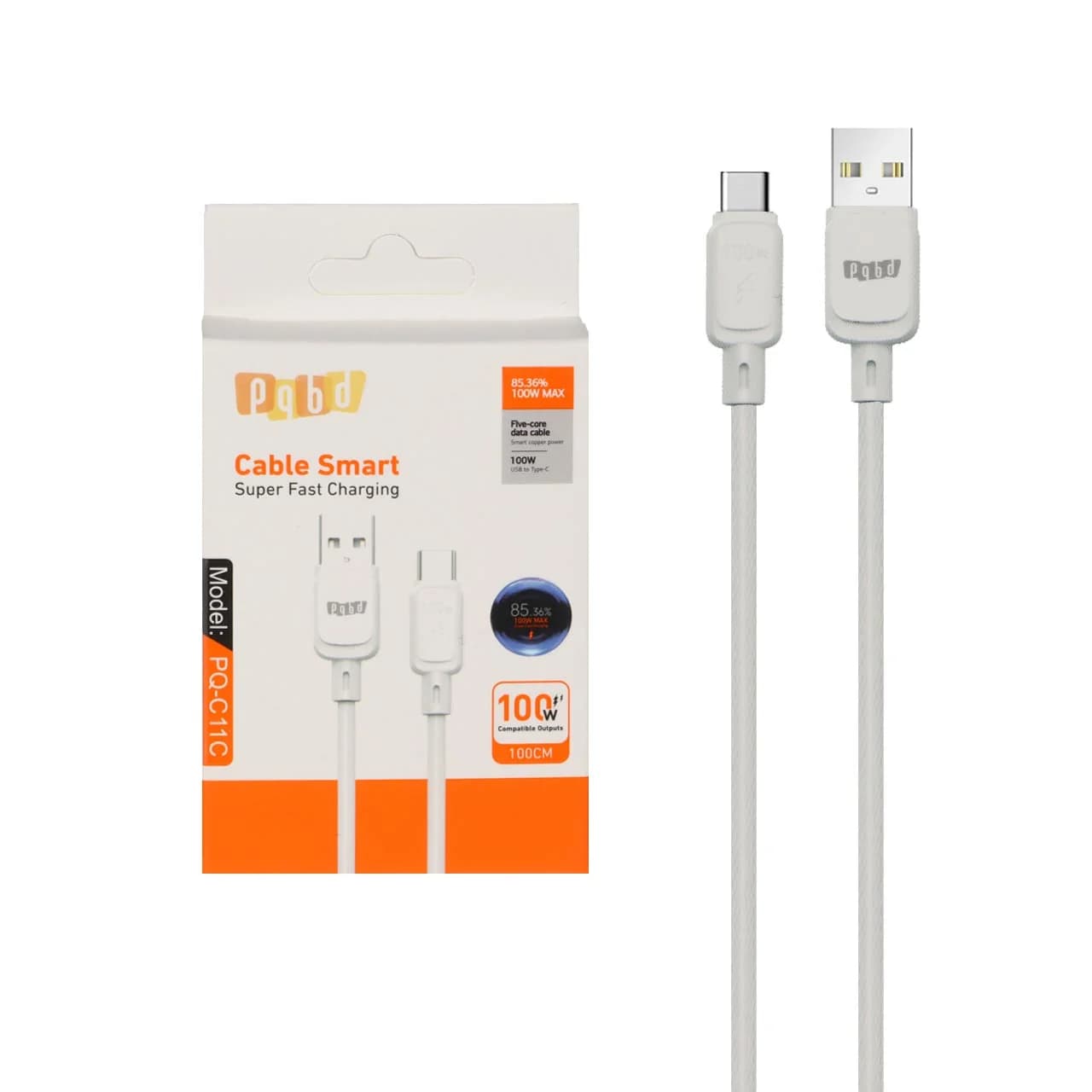 کابل شارژ فست pqbd Type-C مدل PQ-C11C 100W – سفید