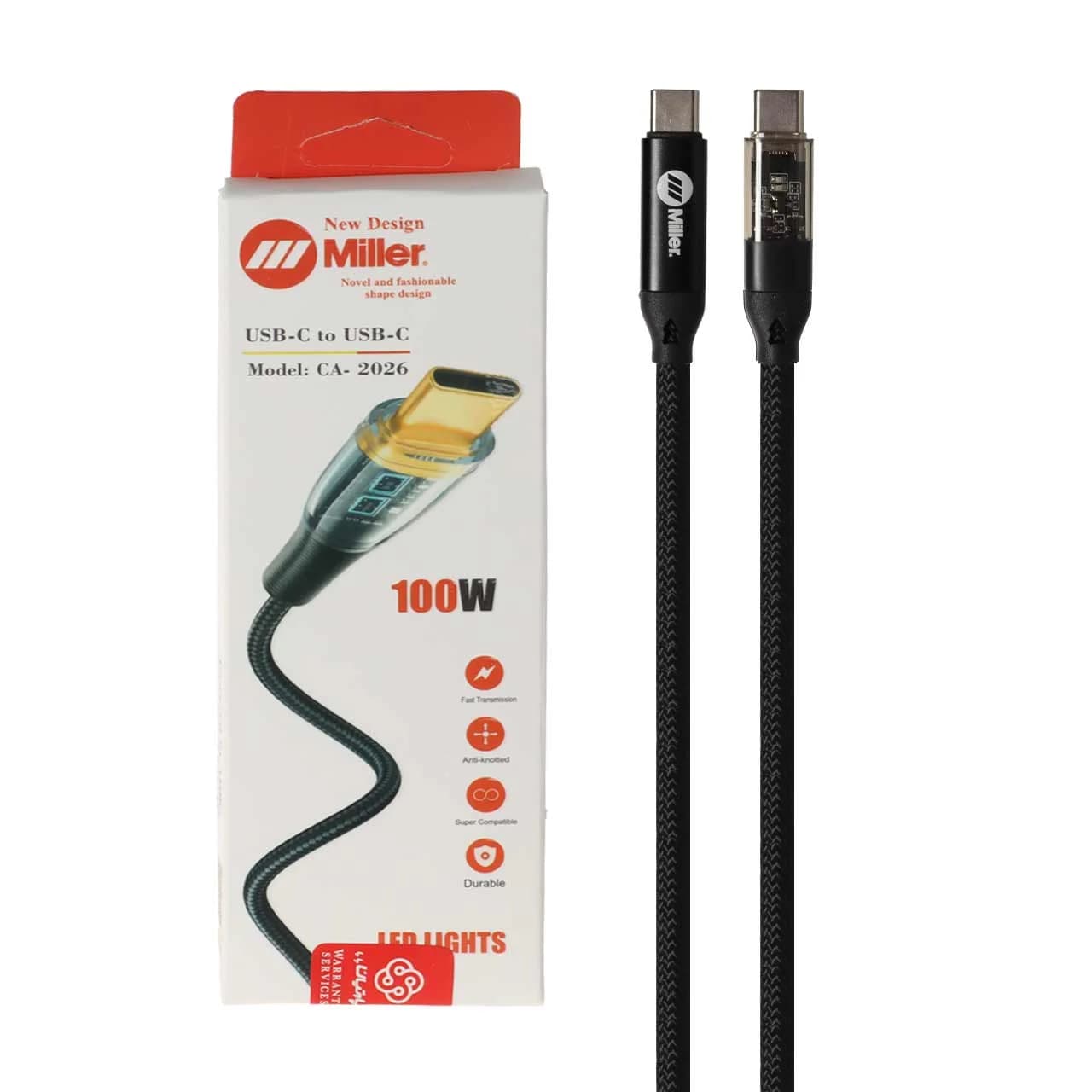 کابل شارژ PD و فست Miller Type-C To Type-C مدل CA-2026 100W – مشکی (گارانتی پارتیان پایا)