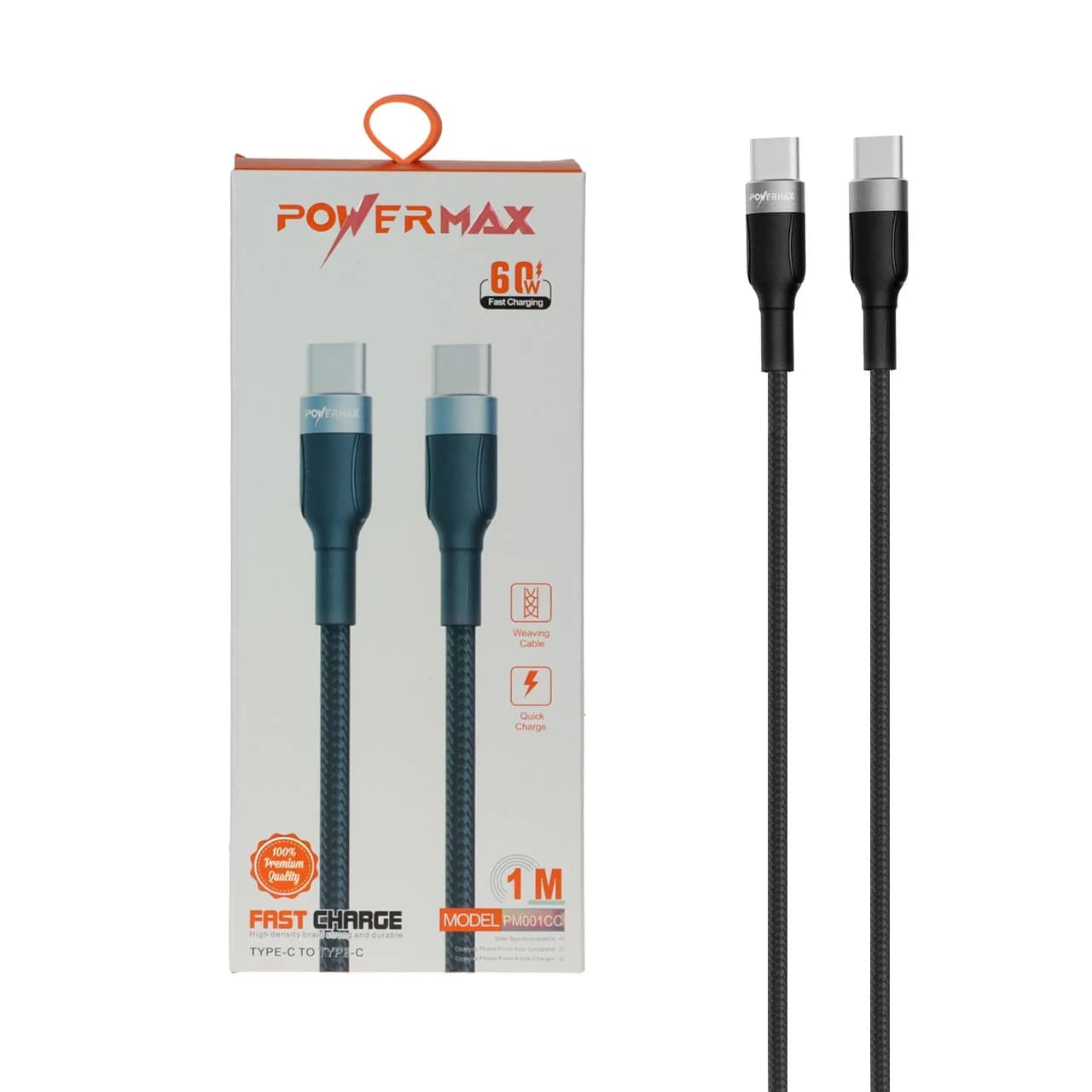 کابل شارژ فست Power Max Type-C To Type-C مدل PM001CC 60W – مشکی