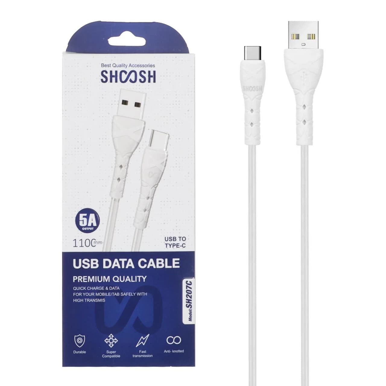 کابل شارژ 1.1 متری فست Shoosh Type-C مدل SH207C – سفید – SMO