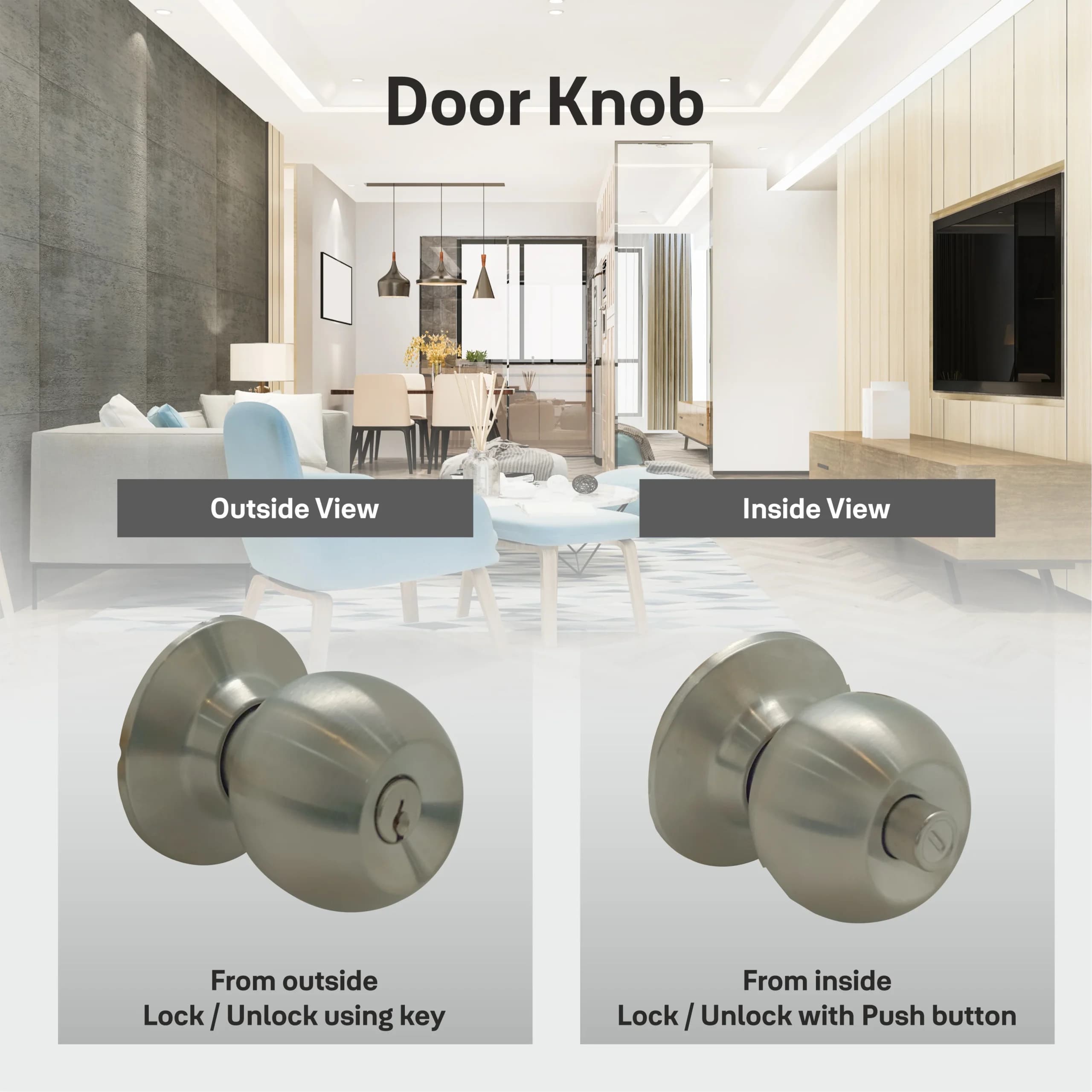 دستگیره در گرد مدل BRUSERTANG KNOB SET A871PB 70mm — تصویر ۵