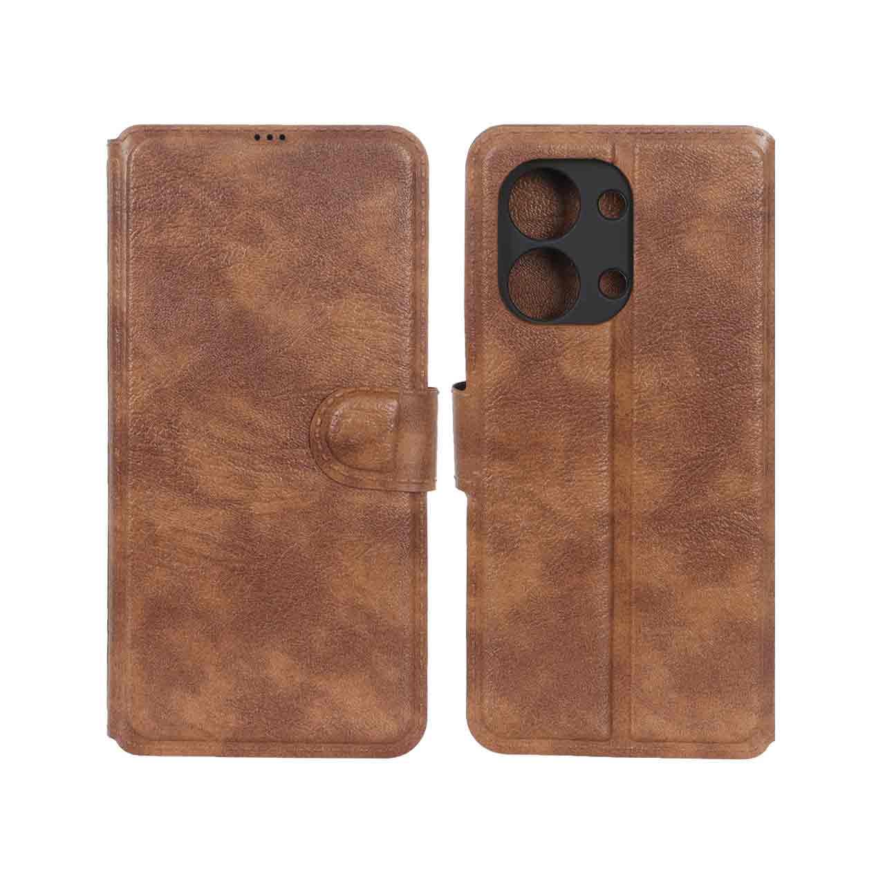 کیف موبایل چرمی مگنتی محافظ لنزدار Xiaomi Redmi 15C / Poco C85 – قهوه ای کد 2