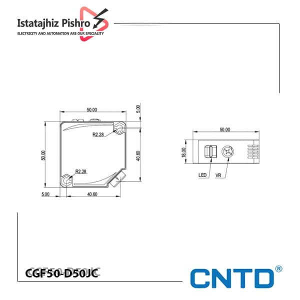 سنسور نوری مکعبی CNTD مدل CGF50‑D50J — تصویر ۲