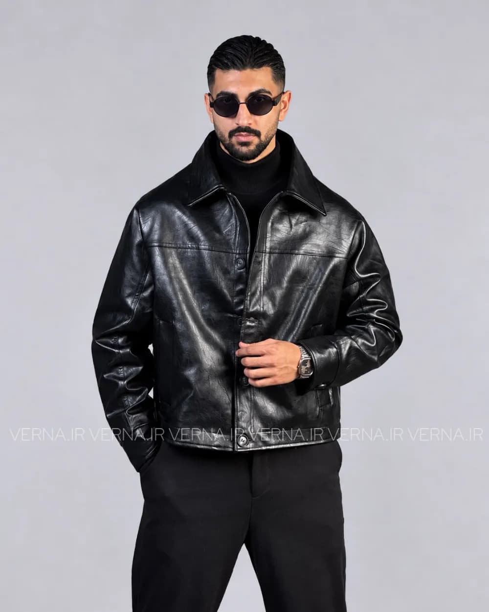 کاپشن چرم مردانه دکمه دار AD4060