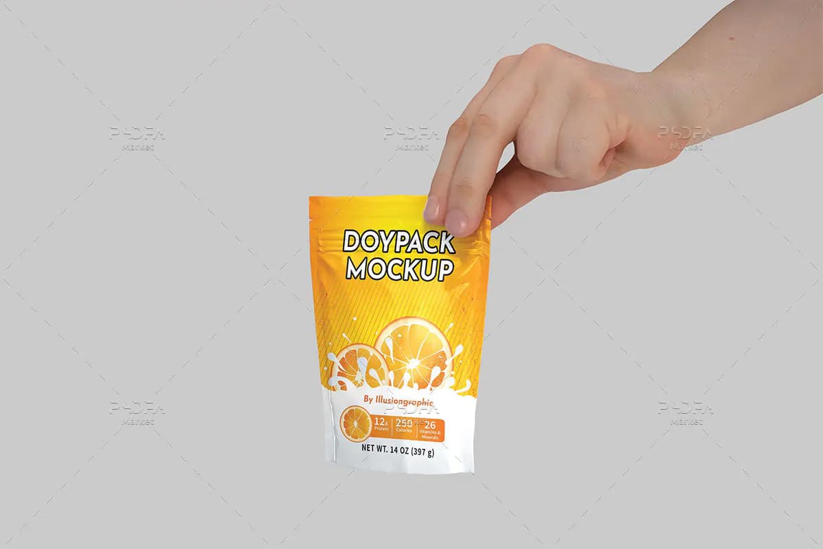 موکاپ پاکت آبمیوه دوی پک ساندیسی — تصویر ۳
