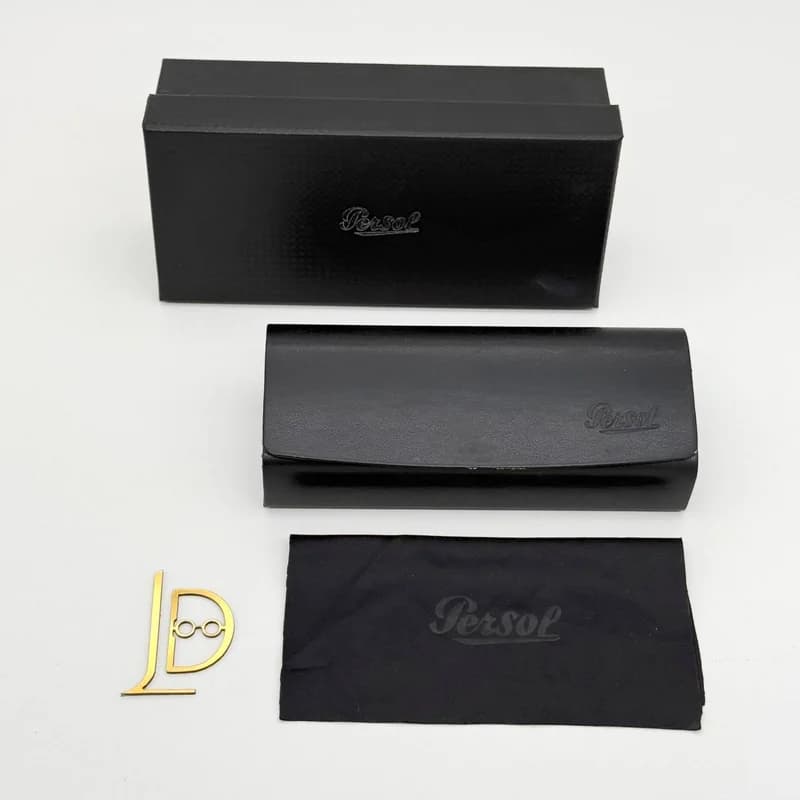 پک و قاب هارد عینک اورجینال پرسول Persol ایتالیا چرم مشکی با هاردباکس